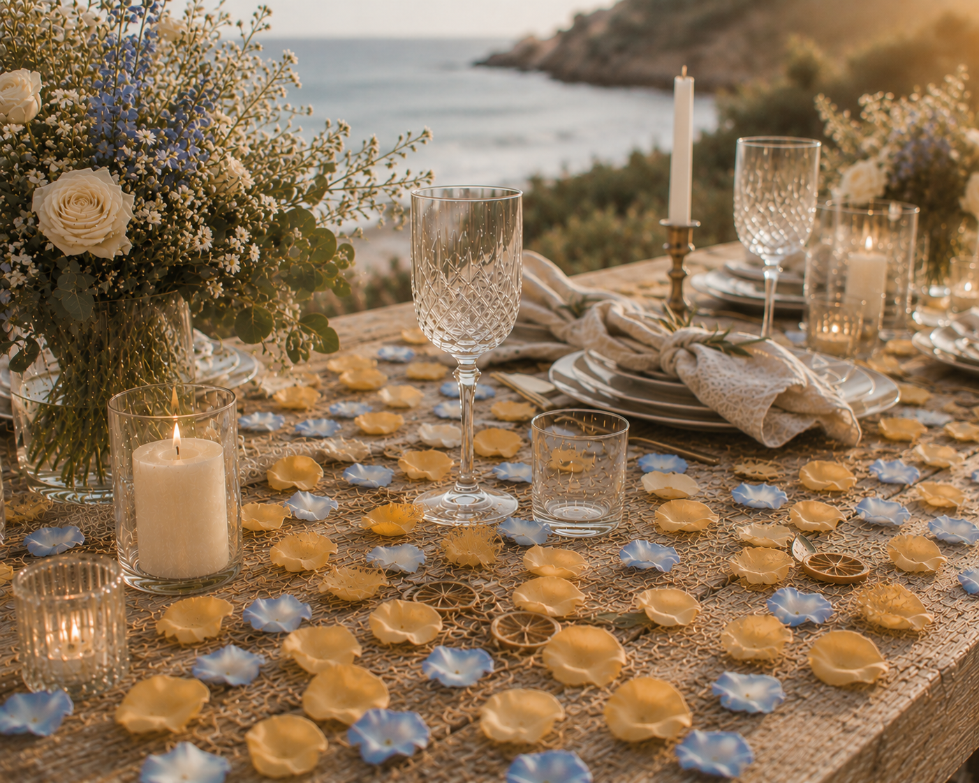 Décoration table mariage méditerranéenne avec confettis Mix Mer — pétales naturels séchés | The Originea