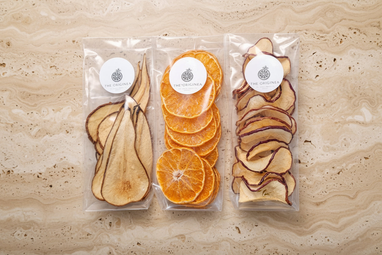 Pommes séchées artisanales de la Drôme — sachet transparent The Originea | The Originea