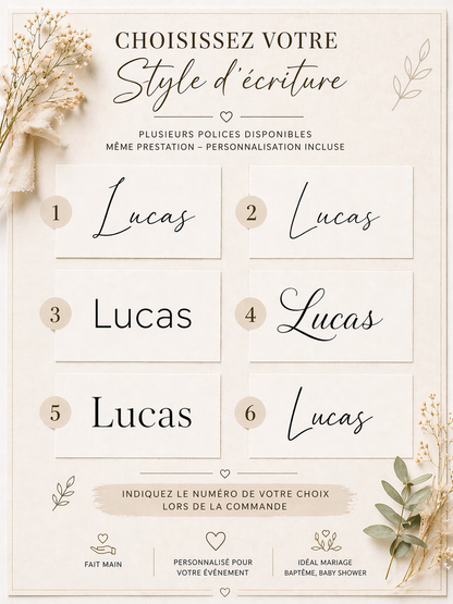 Cartes invités artisanales sur agrumes séchés pour mariage et événements en Provence | The Originea