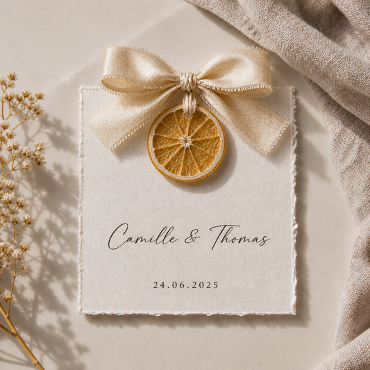 Cartes Invités Artisanales sur Orange Séchée — Personnalisées Mariage | The Originea