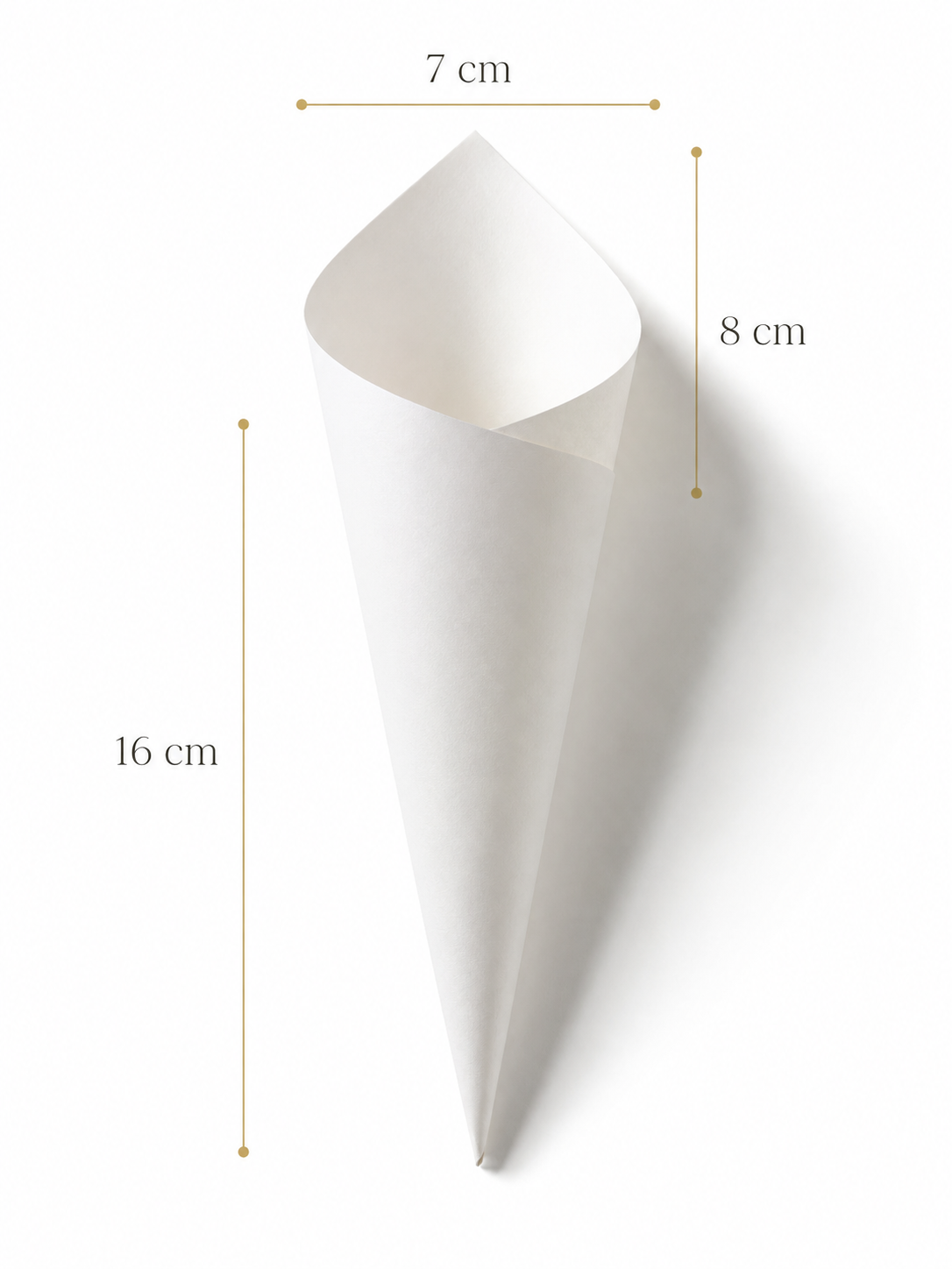 Dimensions du cône à confettis : 16 cm de hauteur, 7 cm d'ouverture, 8 cm de diagonale | The Originea