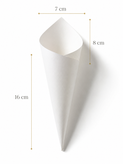 Dimensions du cône à confettis : 16 cm de hauteur, 7 cm d'ouverture, 8 cm de diagonale | The Originea