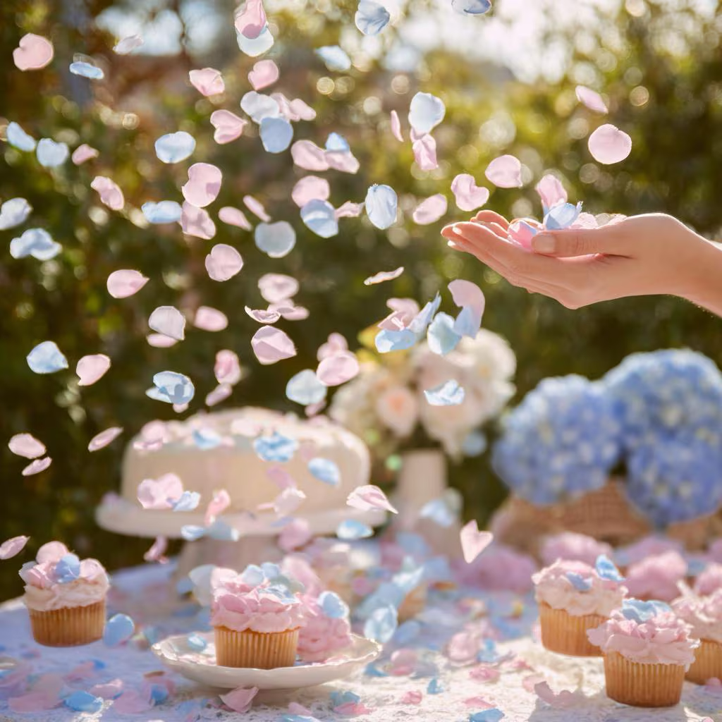 Baby shower confettis pétales rose naturels — gender reveal biodégradable | The Originea
