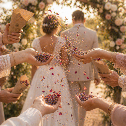 Confettis Mariage Provence Lavande AOP & Pétales de Rose Séchés — Cône Cérémonie The Originea