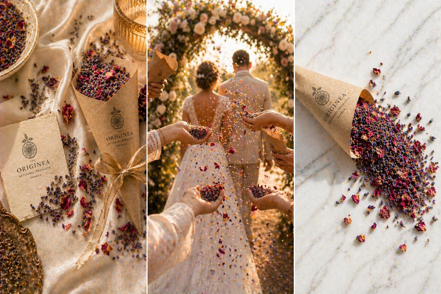 Confettis Mariage Provence Lavande AOP & Pétales de Rose Séchés — Macro Pétales Lavande The Originea