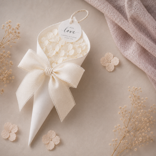 Cornet simple confettis mariage ruban ivoire personnalisé — The Originea Provence