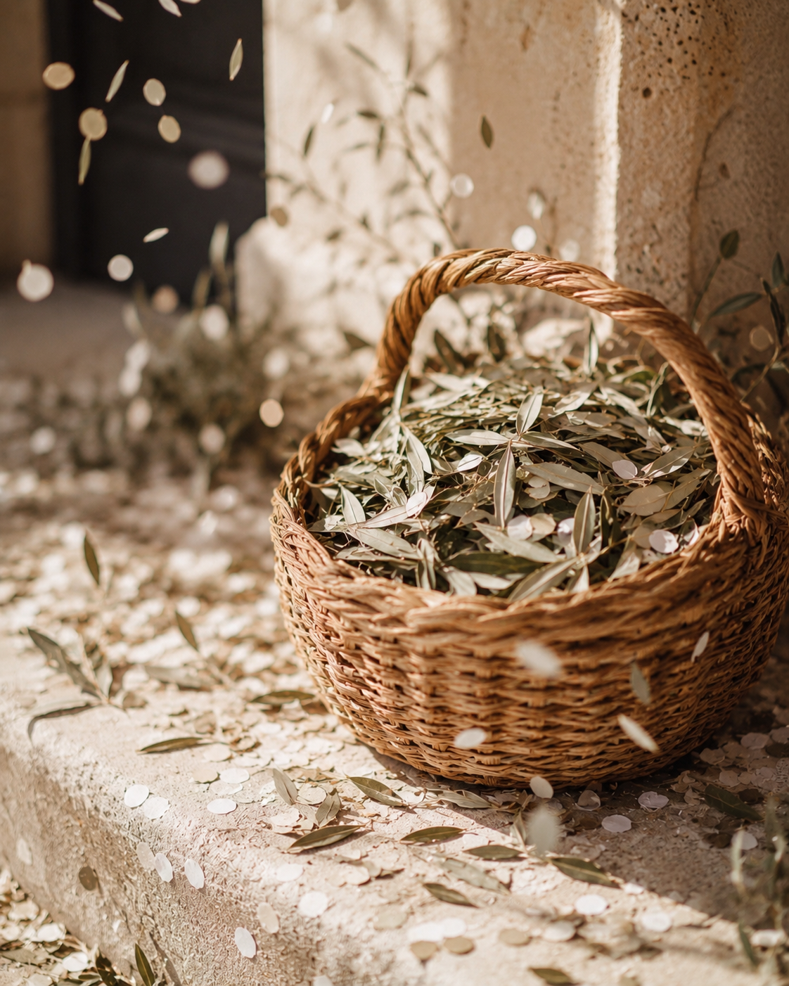 Feuilles d'olivier séchées naturelles pour confettis mariage méditerranéen biodégradables | The Originea