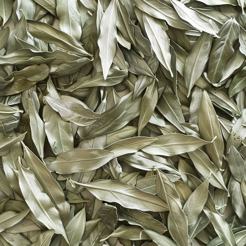 Gros plan sur feuilles d'olivier séchées vert argenté – texture naturelle pour confettis mariage | The Originea