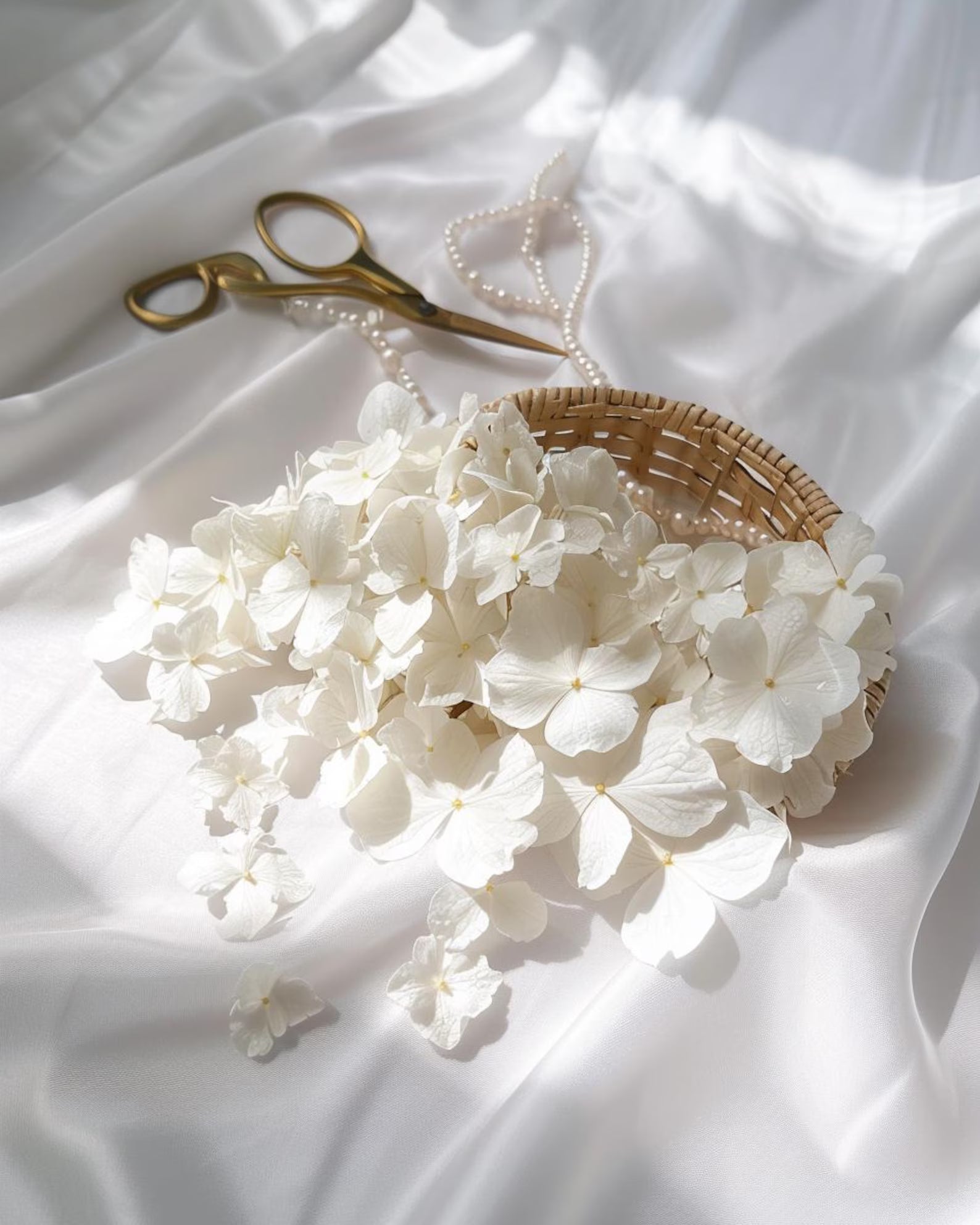 Pétales d'Hortensia Blancs Séchés — Confettis Mariage Bohème Chic, détail artisanal — The Originea