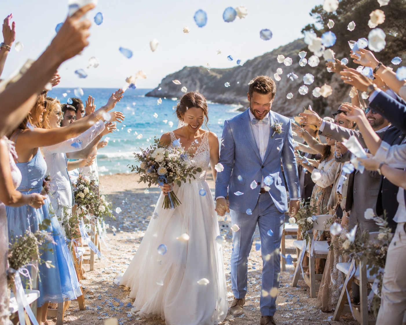 Mix Mer Méditerranée — confettis mariage pétales bleu, ocre et feuilles d'olivier biodégradables | The Originea