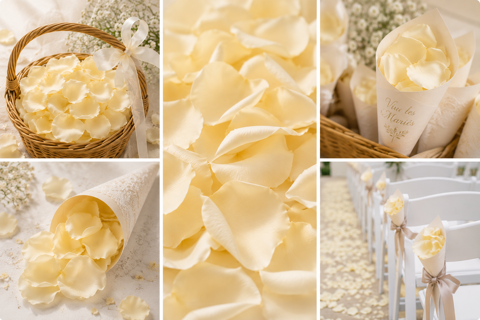 Décoration table de mariage avec pétales de rose champagne séchés — ambiance luxe | The Originea