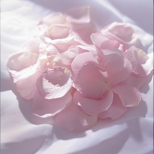 Pétales de rose pâle séchés sur lin blanc — confettis cérémonie naturels | The Originea