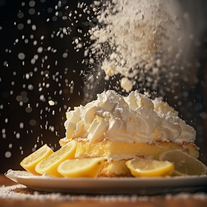 Poudre de citron artisanale saupoudrée sur dessert — zeste concentré pour pâtisserie fine — The Originea