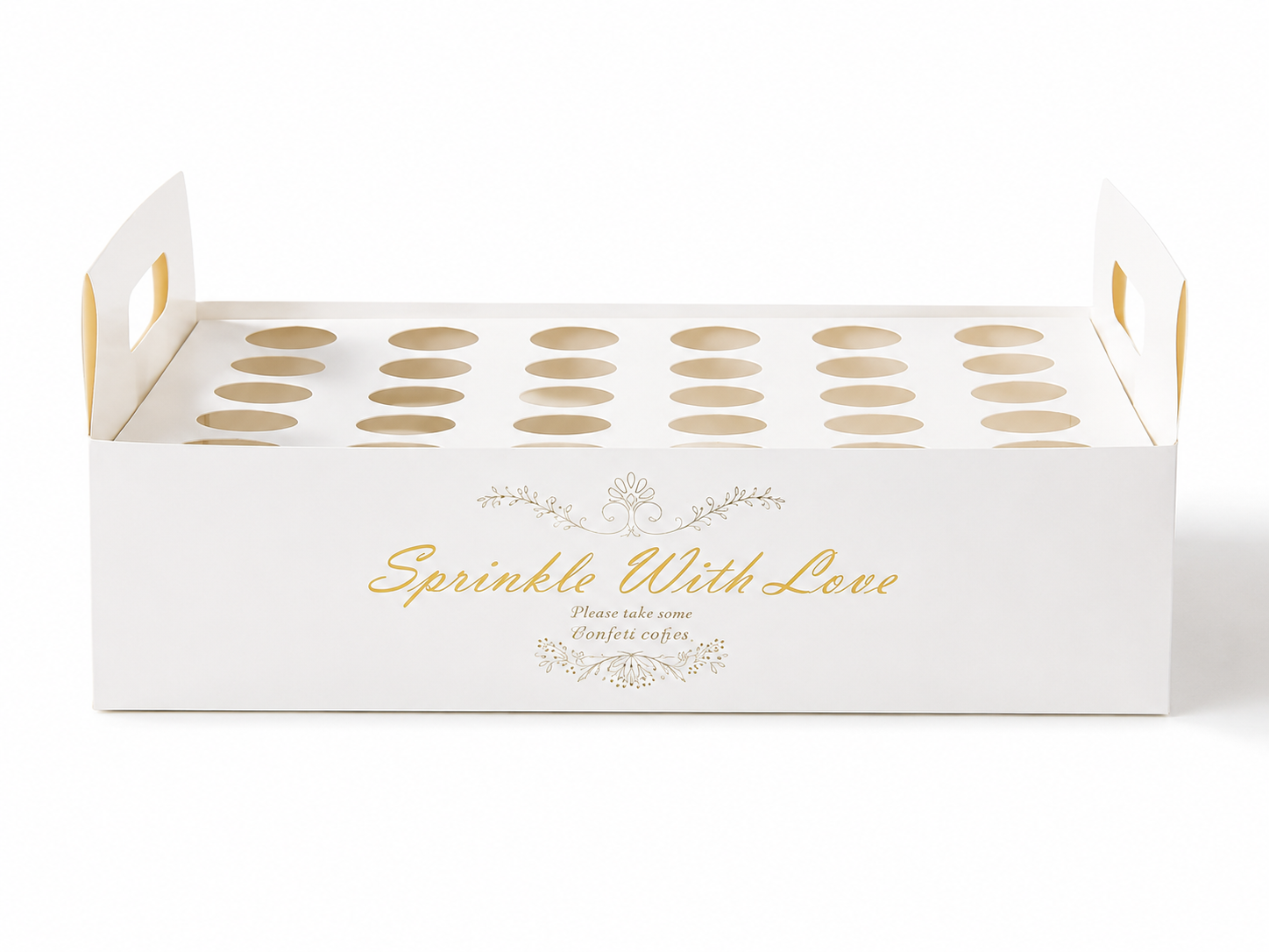 Présentoir carton blanc « Sprinkle With Love » vide, 30 emplacements pour cônes à confettis, mariage | The Originea