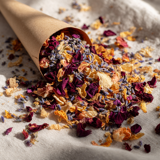 Confettis mariage naturels — rose, lavande, calendula et agrumes séchés biodégradables, The Originea
