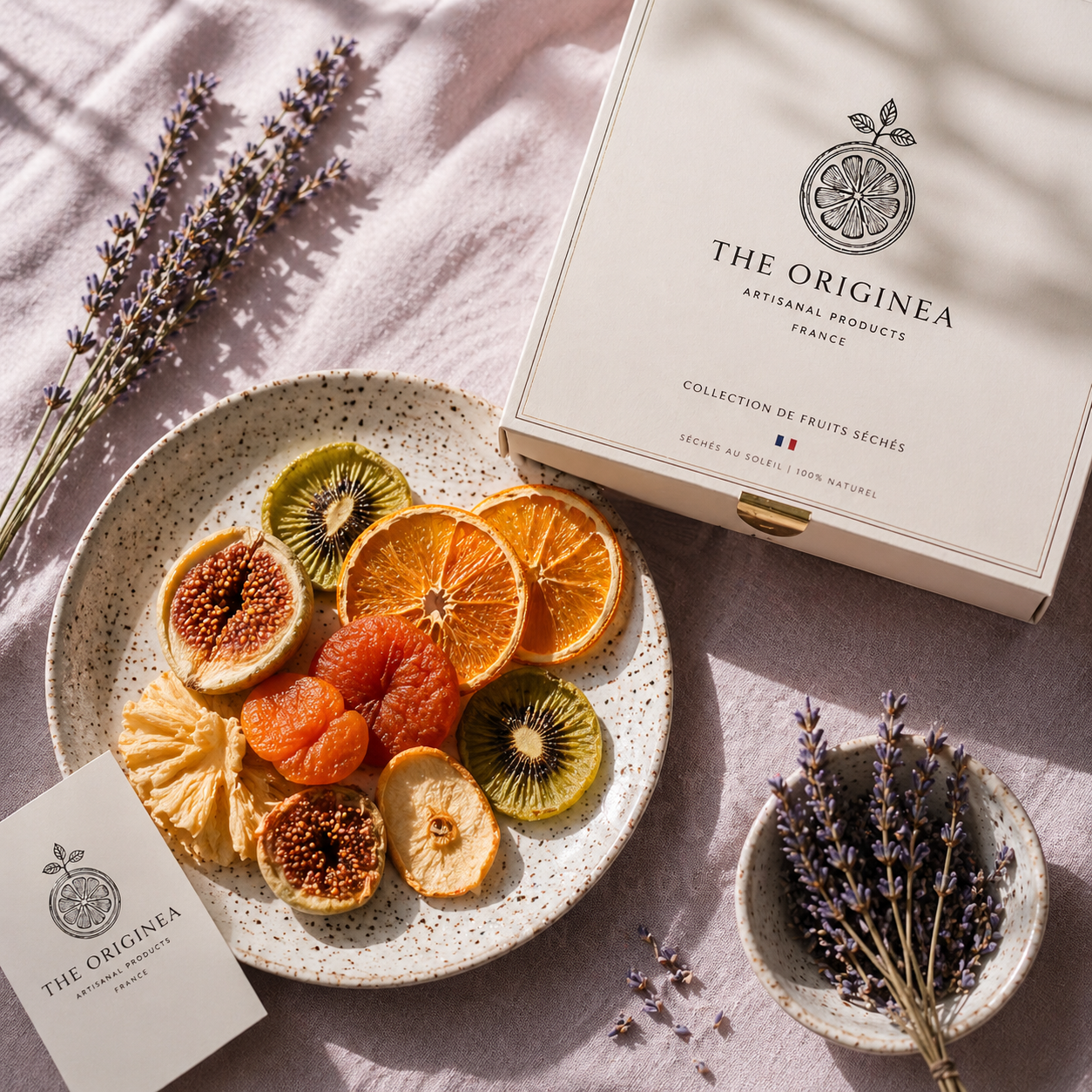 Collection Table d'Exception — Coffret de fruits sechés artisanaux Abricots, Figues, Kiwis et Oranges sur marbre | The Originea France