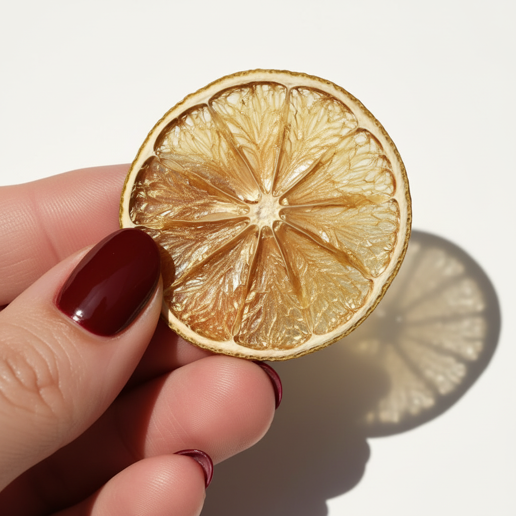 Tranche de citron vert doré gold lime tenue en main fond blanc | The Originea