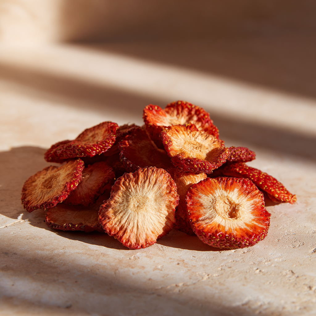 Tranches de fraises séchées artisanales couleur rouge intense — The Originea