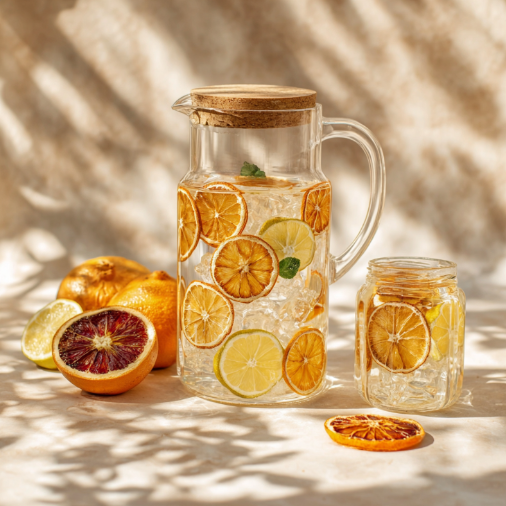 Citrons déshydratés dans une carafe d'eau - Fruits Séchés Artisanaux - The Originea